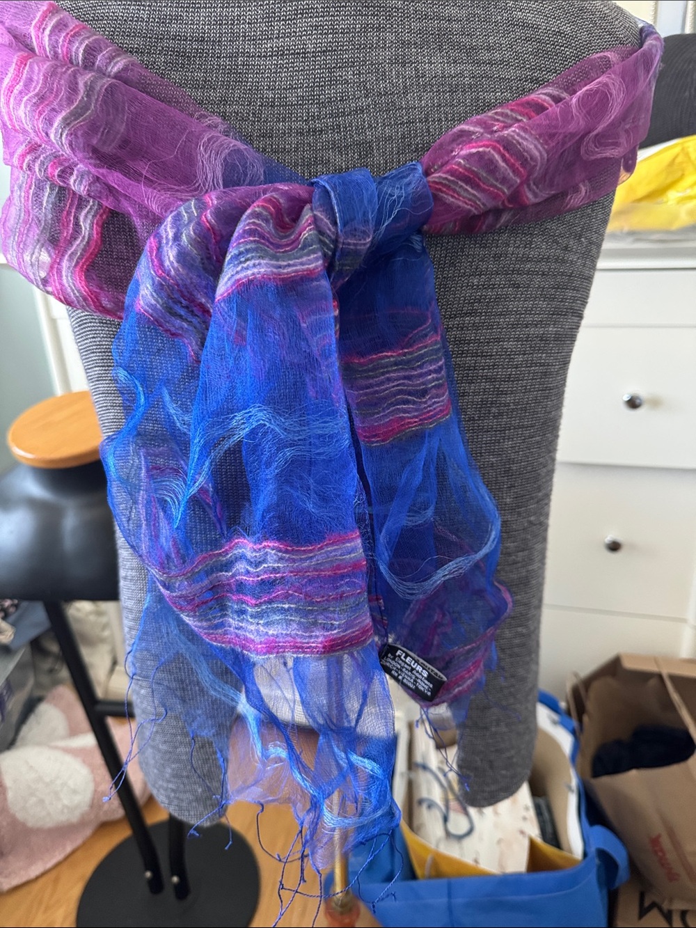 Sheer Blue and Purple Striped Scarf - Unbranded